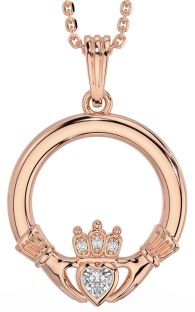 Diamond Rose Gold Silver Claddagh Necklace