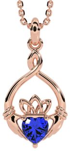 Sapphire Rose Gold Silver Claddagh Necklace
