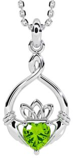 Peridot White Gold Claddagh Necklace