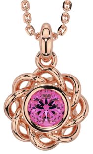 Pink Tourmaline Rose Gold Silver Celtic Necklace