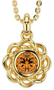 Citrine Gold Silver Celtic Necklace