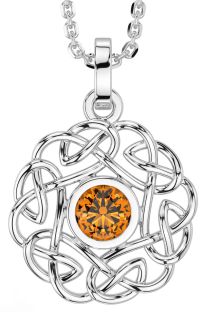 Citrine White Gold Celtic Necklace