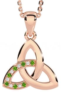 Diamond Peridot Rose Gold Celtic Trinity Knot Necklace