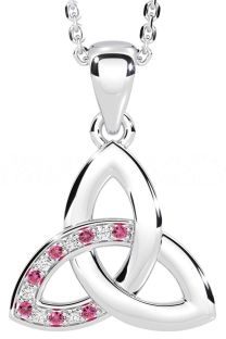 Diamond Pink Tourmaline White Gold Celtic Trinity Knot Necklace