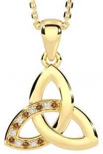 Diamond Citrine Gold Celtic Trinity Knot Necklace