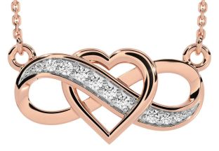 Diamond Rose Gold Silver Infinity Celtic Heart Necklace