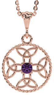 Alexandrite Rose Gold Silver Celtic Cross Trinity Knot Necklace