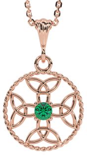 Emerald Rose Gold Silver Celtic Cross Trinity Knot Necklace