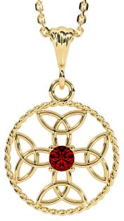 Garnet Gold Silver Celtic Cross Trinity Knot Necklace