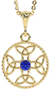 Sapphire Gold Silver Celtic Cross Trinity Knot Necklace