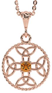 Citrine Rose Gold Celtic Cross Trinity Knot Necklace