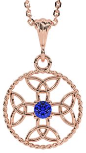 Sapphire Rose Gold Celtic Cross Trinity Knot Necklace