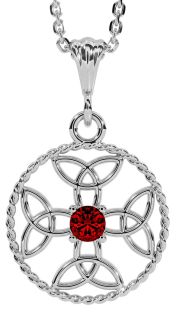Garnet Silver Celtic Cross Trinity Knot Necklace