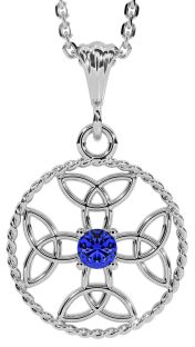 Sapphire Silver Celtic Cross Trinity Knot Necklace