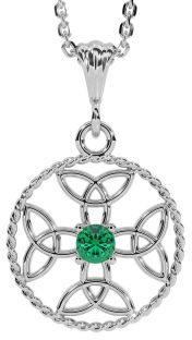 Emerald White Gold Celtic Cross Trinity Knot Necklace