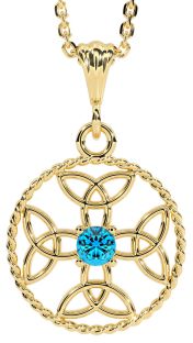 Topaz Gold Celtic Cross Trinity Knot Necklace