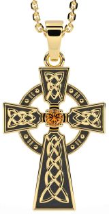 Diamond Gold Silver Black Rhodium Celtic Cross Necklace