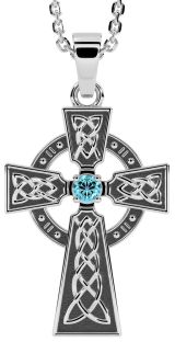 Diamond Silver Black Rhodium Celtic Cross Necklace