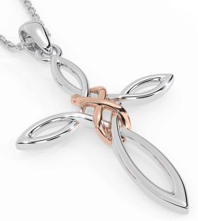 Rose Gold Silver Celtic Cross Infinity Necklace