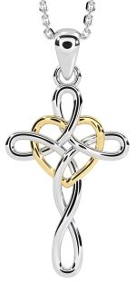 Gold Silver Celtic Cross Heart Necklace