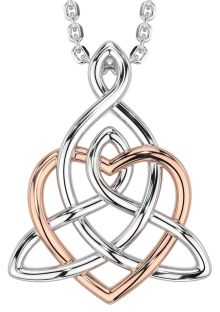 White Rose Gold Celtic Trinity Knot Heart Necklace