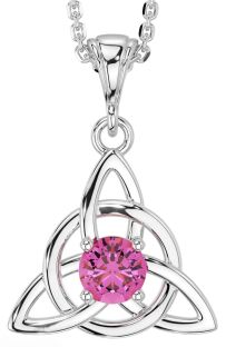 Pink Tourmaline Silver Celtic Trinity Knot Necklace