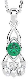 Emerald Silver Claddagh Celtic Necklace