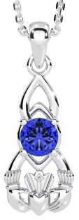 Sapphire Silver Claddagh Celtic Necklace