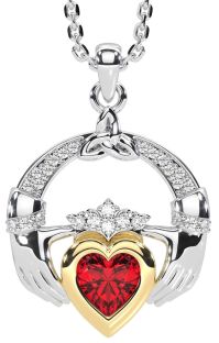Diamond Ruby Gold Silver Claddagh Trinity knot Necklace