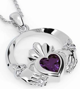 Alexandrite White Gold Claddagh Trinity knot Necklace