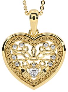 Diamond Gold Silver Celtic Claddagh Trinity Knot Heart Necklace