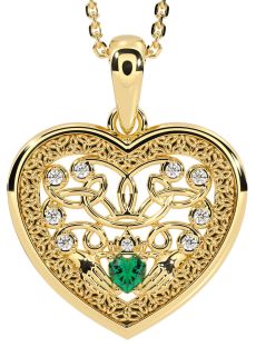 Diamond Emerald Gold Silver Celtic Claddagh Trinity Knot Heart Necklace