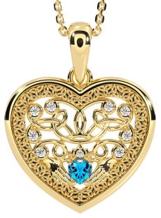 Diamond Topaz Gold Silver Celtic Claddagh Trinity Knot Heart Necklace