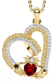 Diamond Garnet Gold Silver Claddagh Trinity knot Necklace