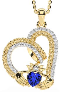 Diamond Sapphire Gold Silver Claddagh Trinity knot Necklace