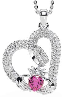 Diamond Pink Tourmaline White Gold Claddagh Trinity knot Necklace