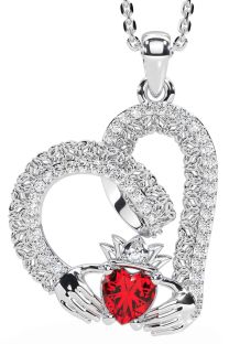 Diamond Ruby White Gold Claddagh Trinity knot Necklace