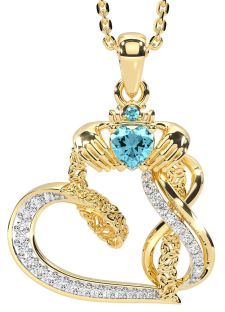 Diamond Aquamarine Gold Silver Claddagh Infinity Trinity knot Necklace