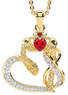 Diamond Ruby Gold Claddagh Infinity Trinity knot Necklace