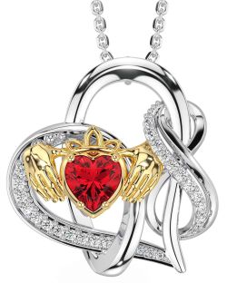 Diamond Ruby Gold Silver Claddagh Infinity Necklace