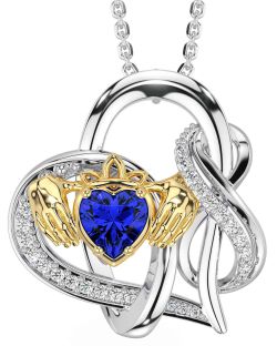 Diamond Sapphire Gold Silver Claddagh Infinity Necklace