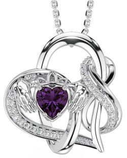 Diamond Alexandrite Silver Claddagh Infinity Necklace