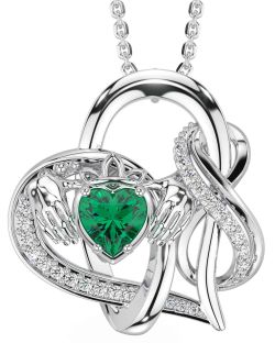 Diamond Emerald Silver Claddagh Infinity Necklace