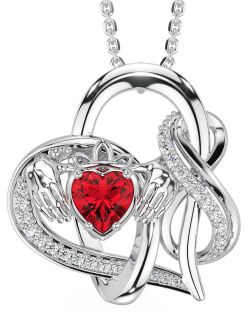 Diamond Ruby White Gold Claddagh Infinity Necklace