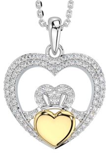 Classic Ladies White & Yellow Gold Claddagh Ring