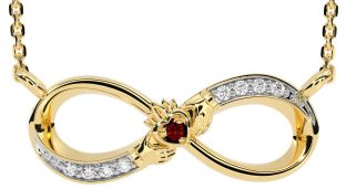 Diamond Garnet Gold Claddagh Infinity Necklace
