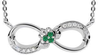 Diamond Emerald White Gold Claddagh Infinity Necklace