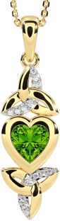 Diamond Peridot Gold Silver Celtic Trinity Knot Heart Necklace