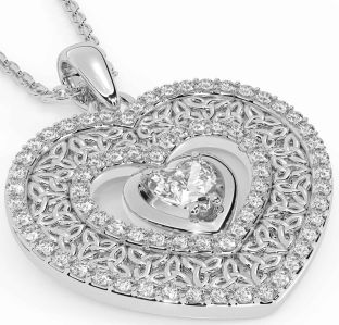 Diamond White Gold Celtic Trinity Knot Heart Necklace