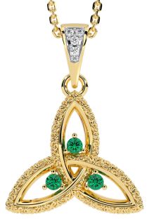 Diamond Emerald Gold Silver Celtic Trinity Knot Necklace